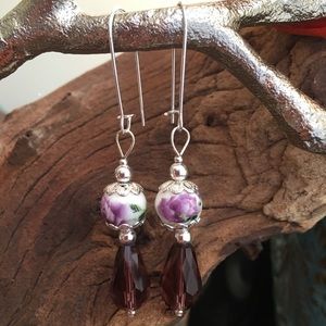Lavender Rose & Amethyst Dangle Earrings